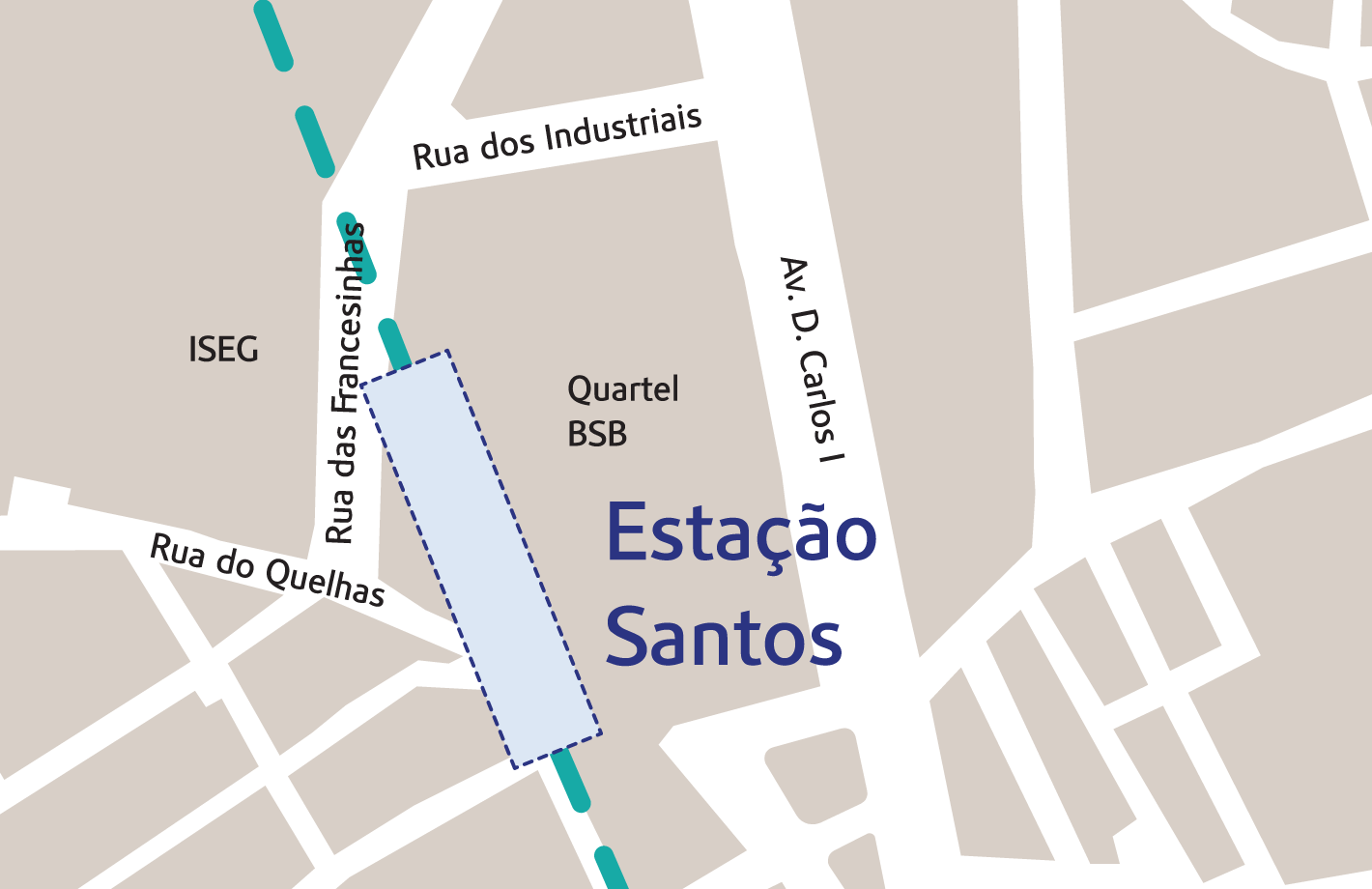 Map showing the position of the Santos station