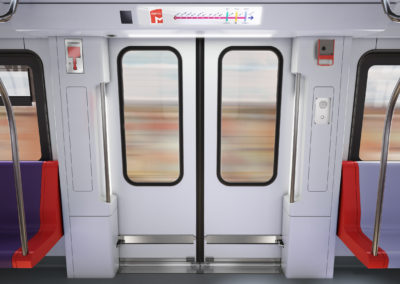 Renderização das portas no interior dos futuros comboios do Metro