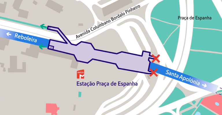 Diagrama do encerramento de acessos da estação Praça de Espanha