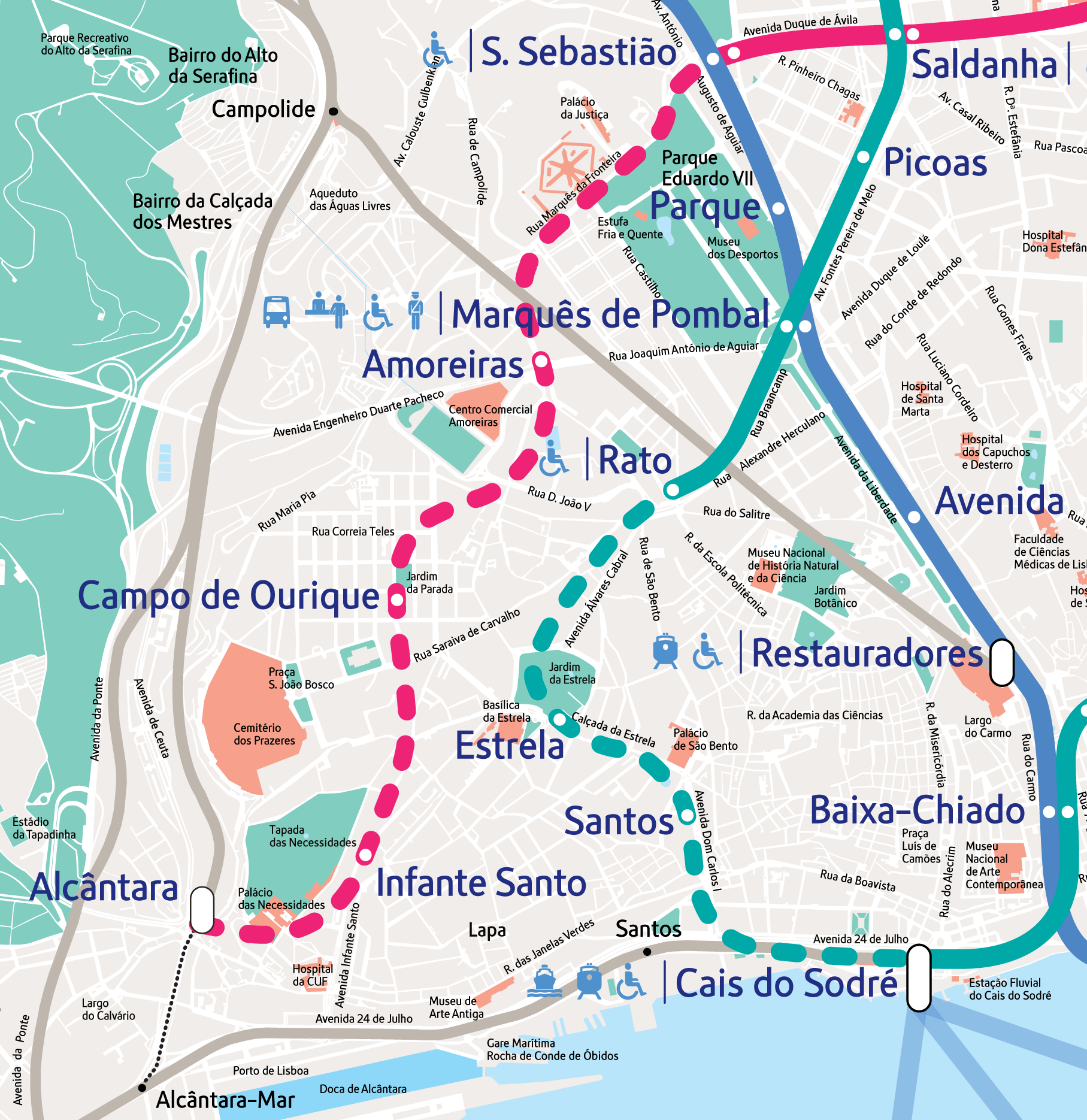 Mapa das expansões em curso e previstas do Metro