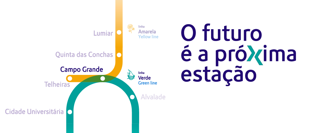 Diagrama das linhas amarela e verde, com destaque à estação Campo Grande