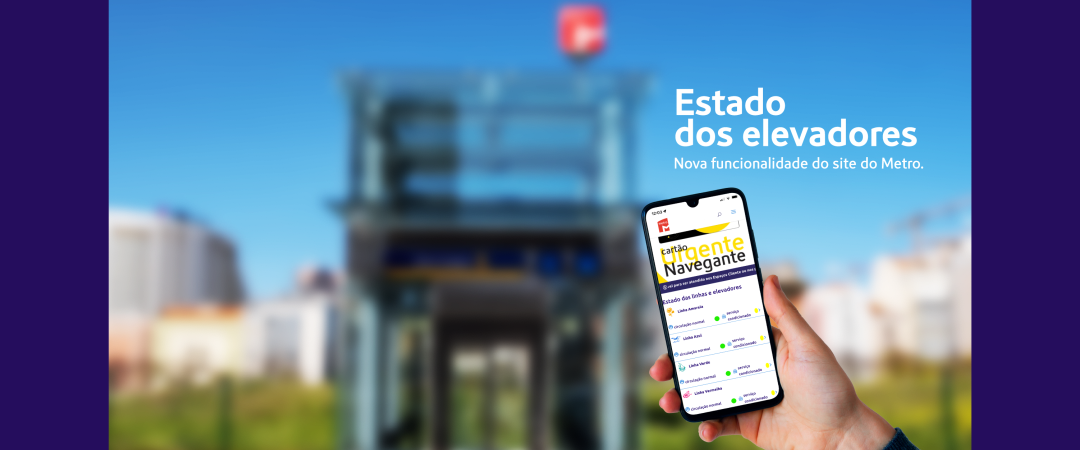 Num telemóvel, imagem da nova funcionalidade sobre o estado dos elevadores Num telemóvel, imagem da nova funcionalidade sobre o estado dos elevadores