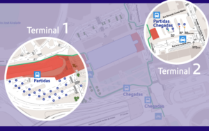Mapa com indicação dos terminais 1 e 2
