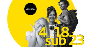 Imagem de dois jovens e uma criança. Na imagem lê-se: Adesão. 4_18. Sub 23
