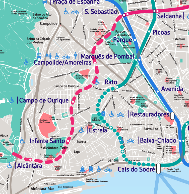 Mapa das expansões em curso e previstas do Metro