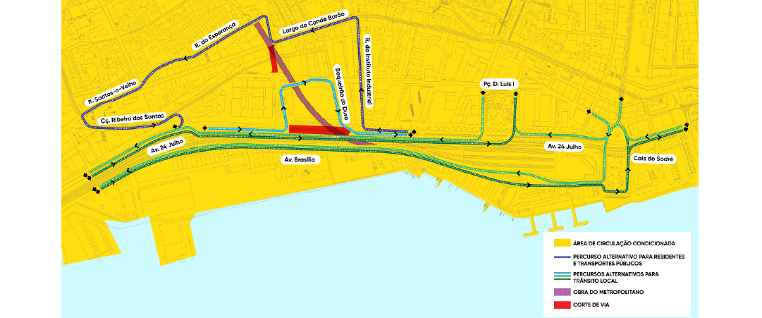 Mapa com as alternativas de circulação