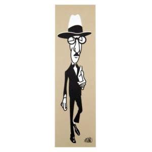 Imagem de marcador com caricatura de Fernando Pessoa.