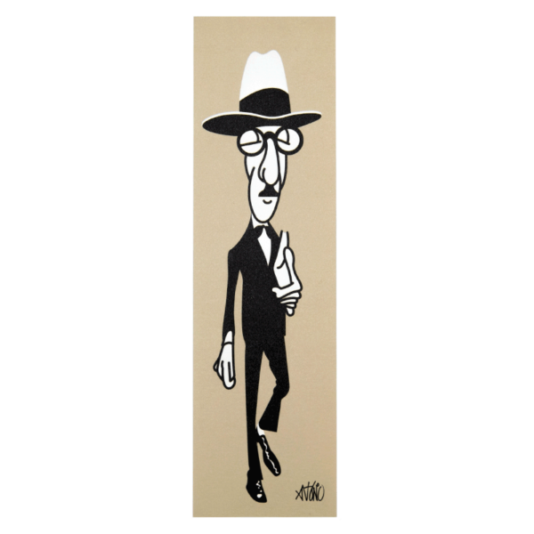 Imagem de marcador com caricatura de Fernando Pessoa.