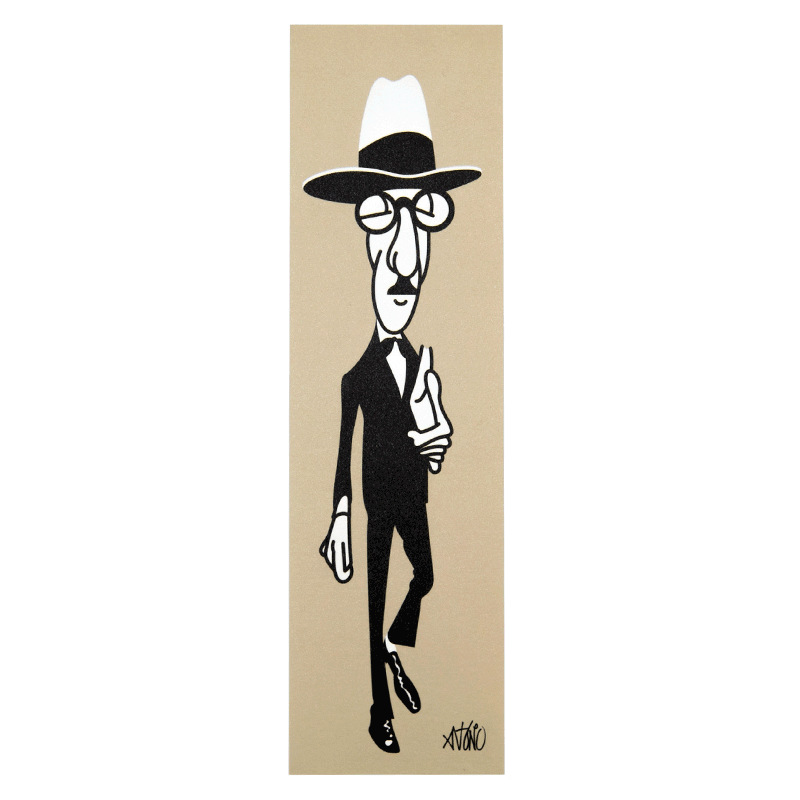Imagem de marcador com caricatura de Fernando Pessoa.