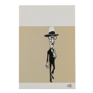 Imagem de postal com caricatura de Fernando Pessoa.