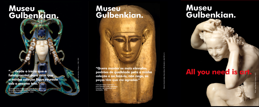 Imagem de três esculturas icónicas do "Museu Gulbenkian" e o headline “All you need is art”