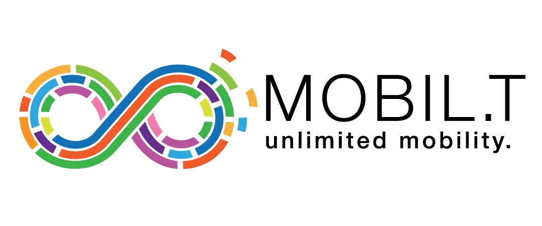 Logótipo do Mobil.t composto por imagem do símbolo infinito e o título “MOBIL.T unlimited mobility”