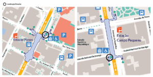 Localização dos elevadores na estação Campo Pequeno